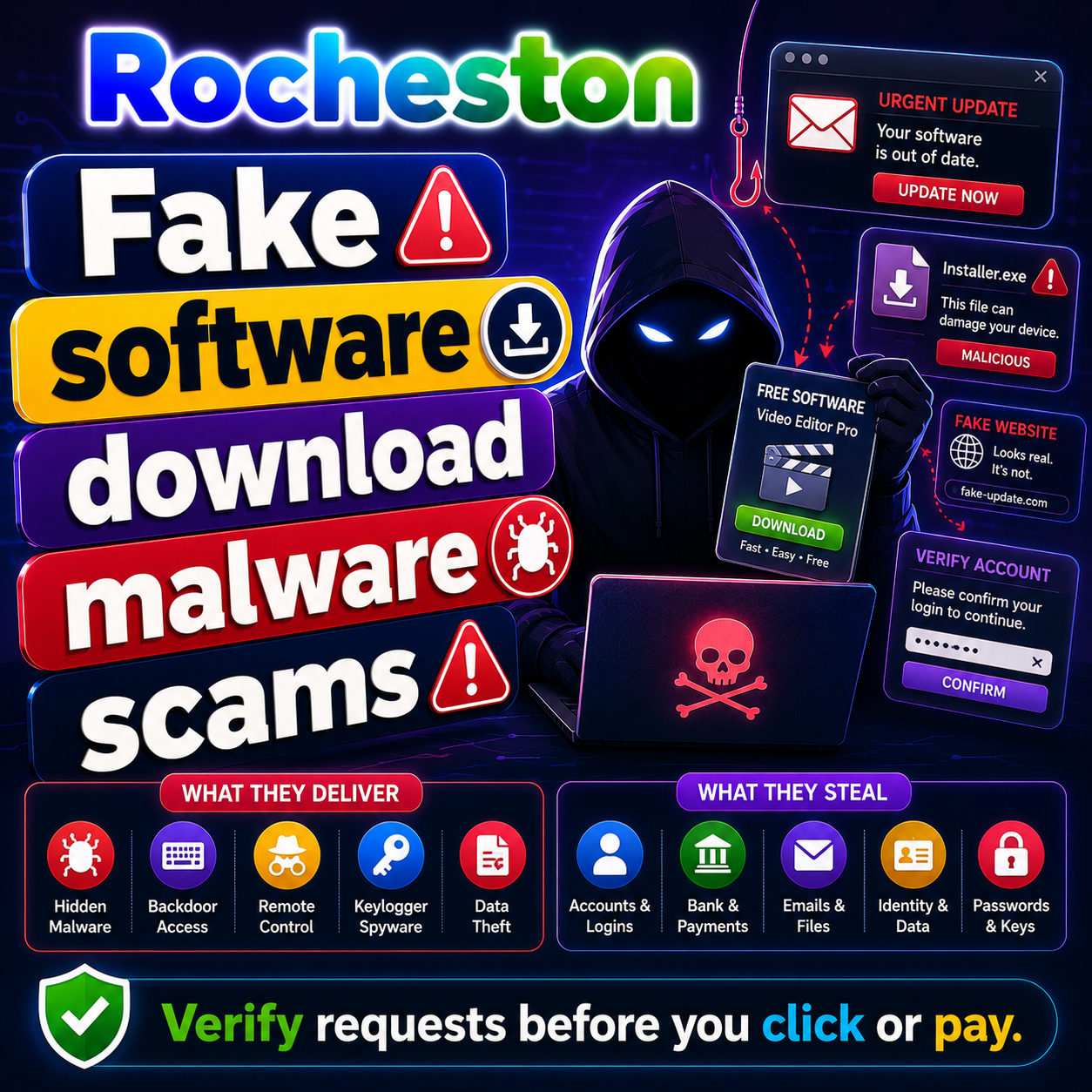 ZelSafe awareness card about fake software download malware scams